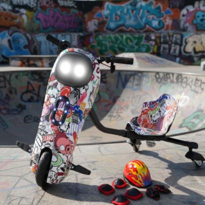 صورة سكوتر درفت 350W مع إضاءة LED وواقيات - انطلق بحماية وألوان لامعة